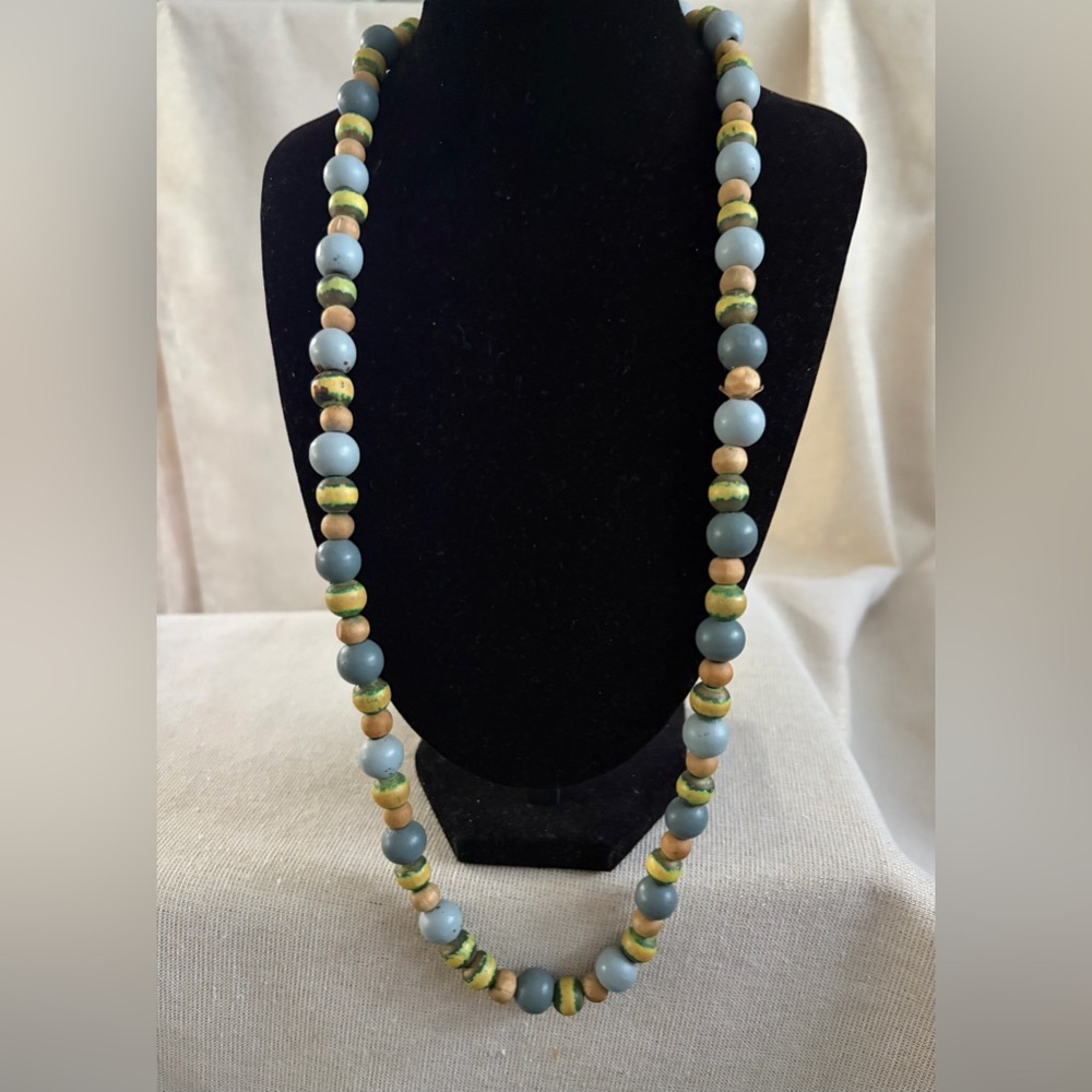 Handcrafted Blue and Green Beaded Necklace
